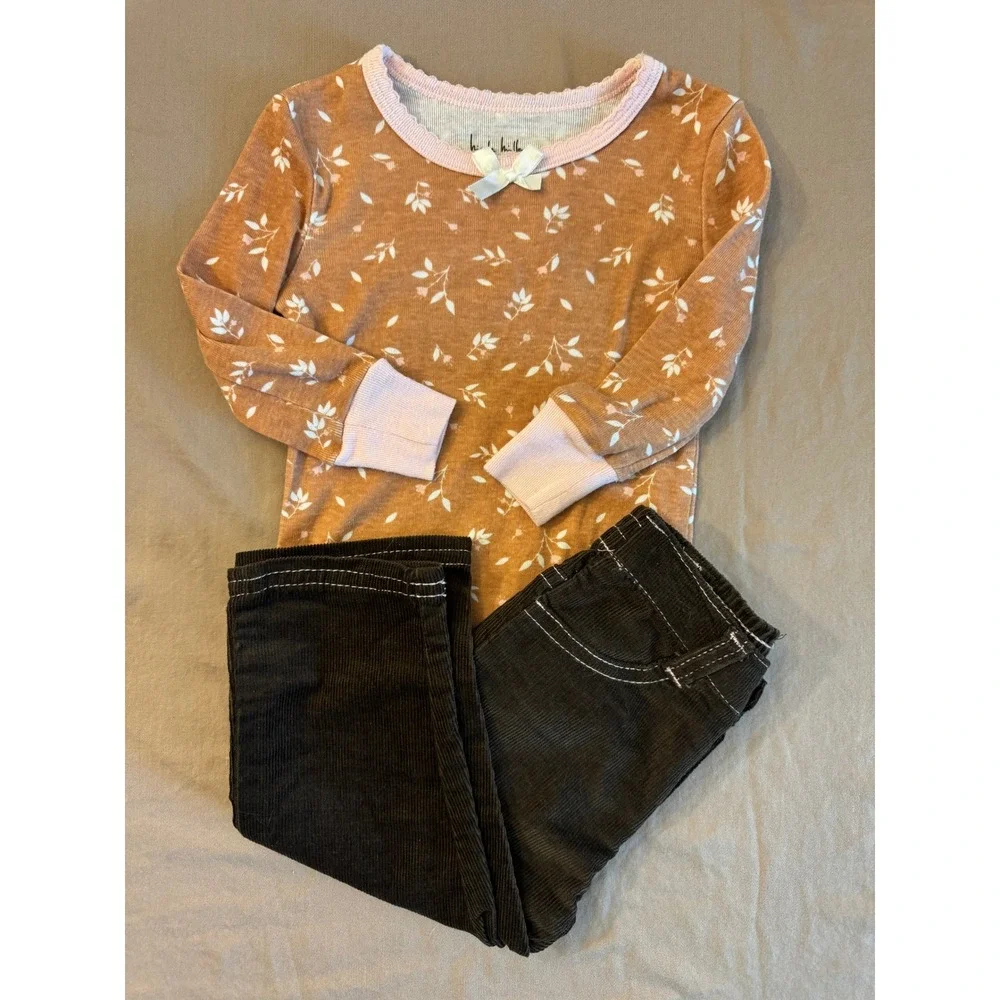 Nicole Miller Baby Girls 18M Orange Floral Long Sleeve‎ Top & Corduroy Pants Set